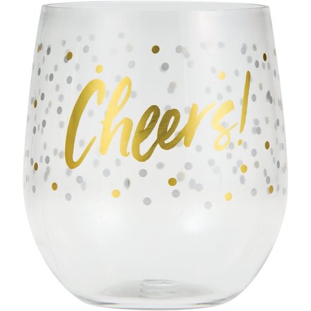 ELISE "Cheers" Plastic Stemless Wine Glasses by, 14oz, 6PK 329904